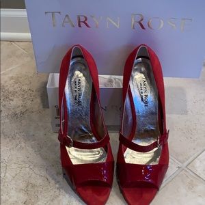 Taryn Rose red suede open toe strappy heels
